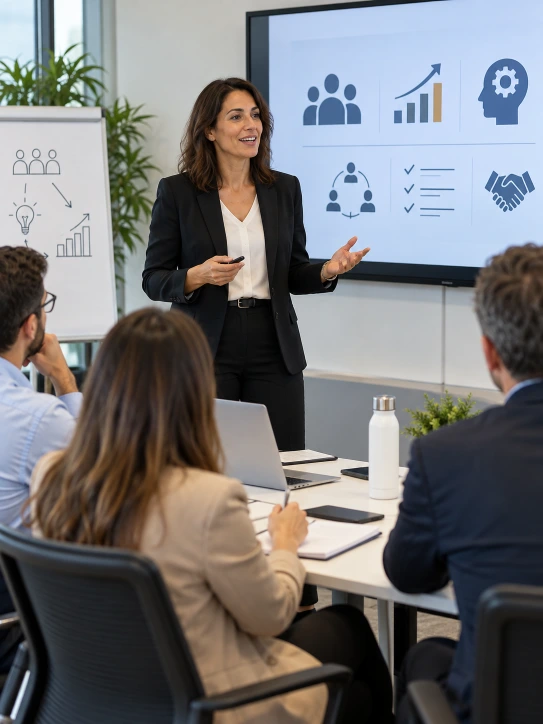Profesional de recursos humanos analiza informes estadísticos, gráficos de asistencia y datos empresariales mientras utiliza una calculadora para determinar la tasa de absentismo laboral y evaluar su impacto organizativo.
