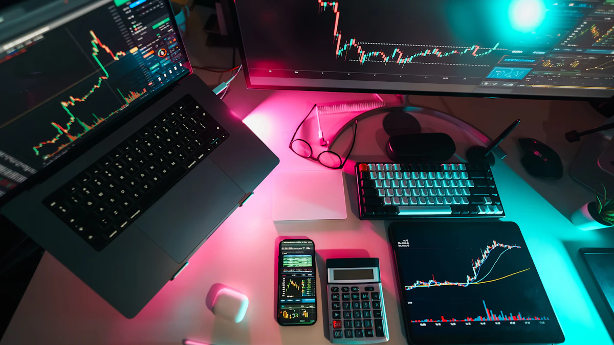 Ordenador portátil sobre una mesa de trabajo dedicada al análisis financiero