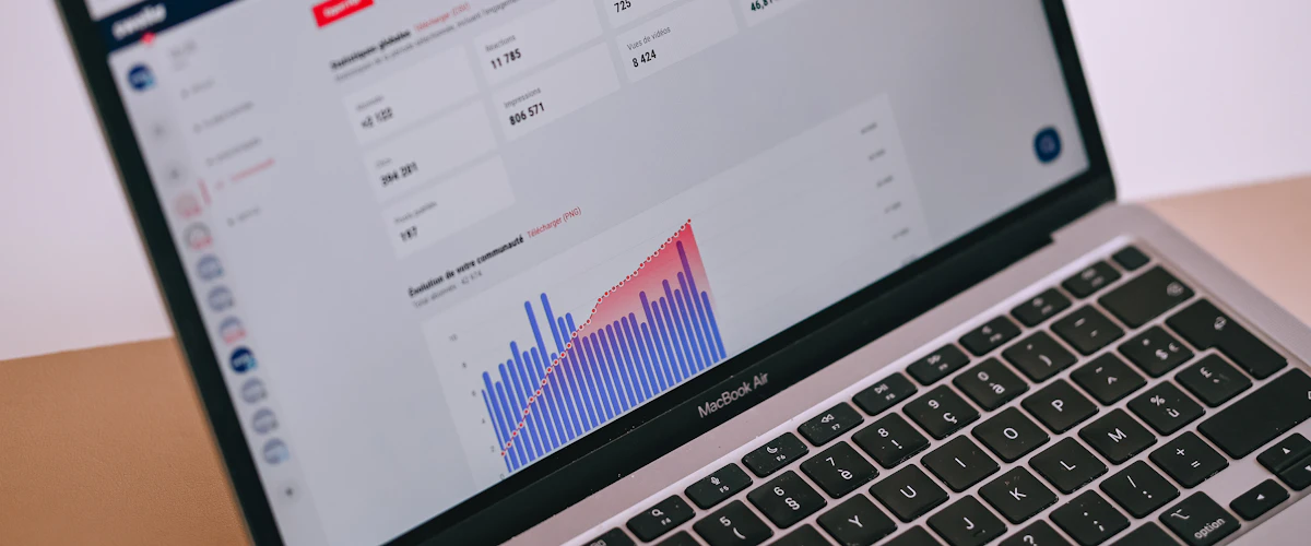 Pantalla de ordenador con gráficos analíticos para medir resultados empresariales